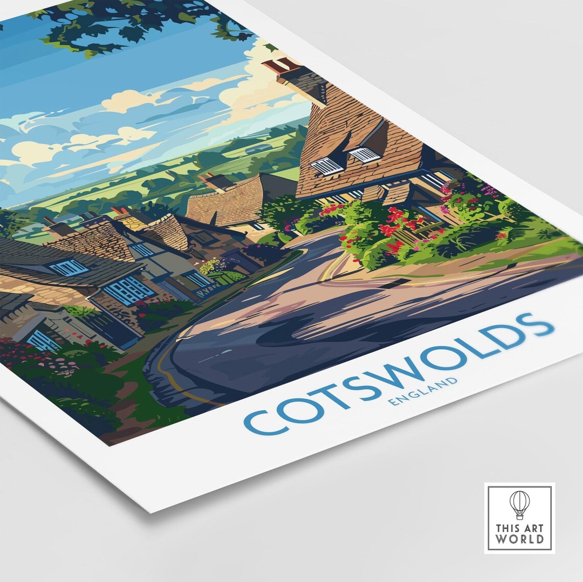 Cotswolds England Stone Cottage Village Lane Flower Art Poster - Image 4