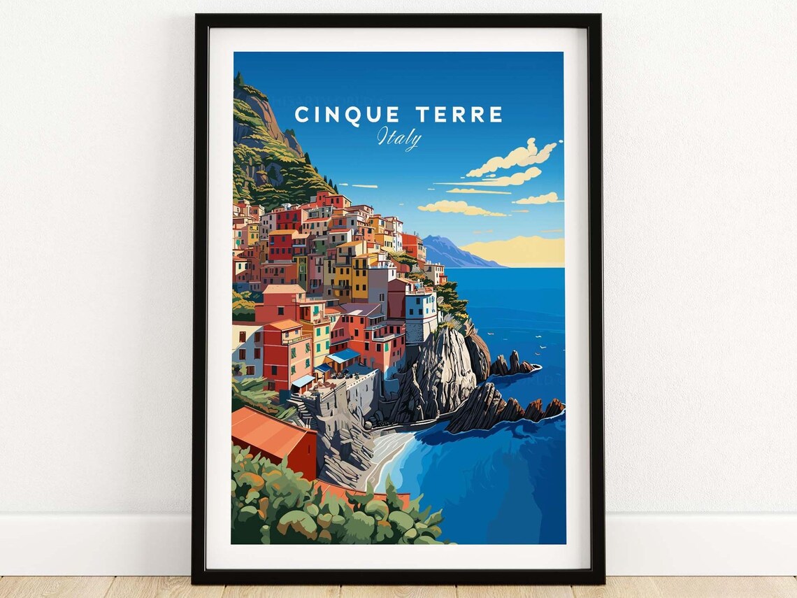 Cinque Terre Travel Poster, European Coastal View