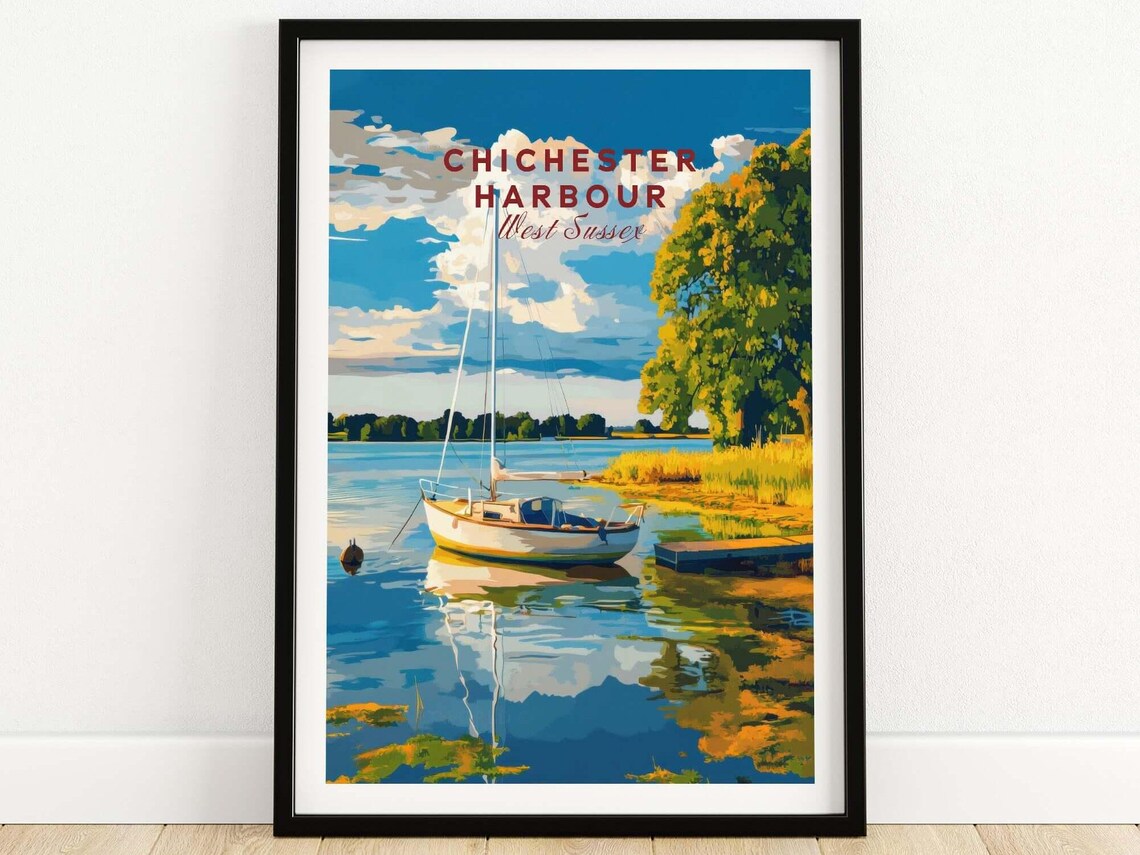 Chichester Harbour West Sussex Sailboat Vintage Travel Art Poster