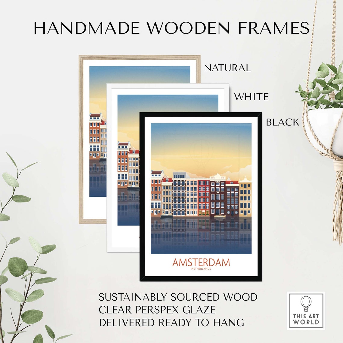 Amsterdam Netherlands Canal Houses Sunset Reflection Art Poster - Image 2
