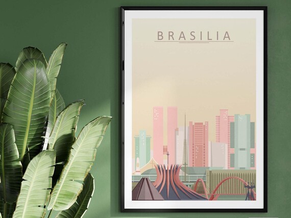 Brasilia Brazil Modernist Cathedral Pastel Skyline City Art Poster