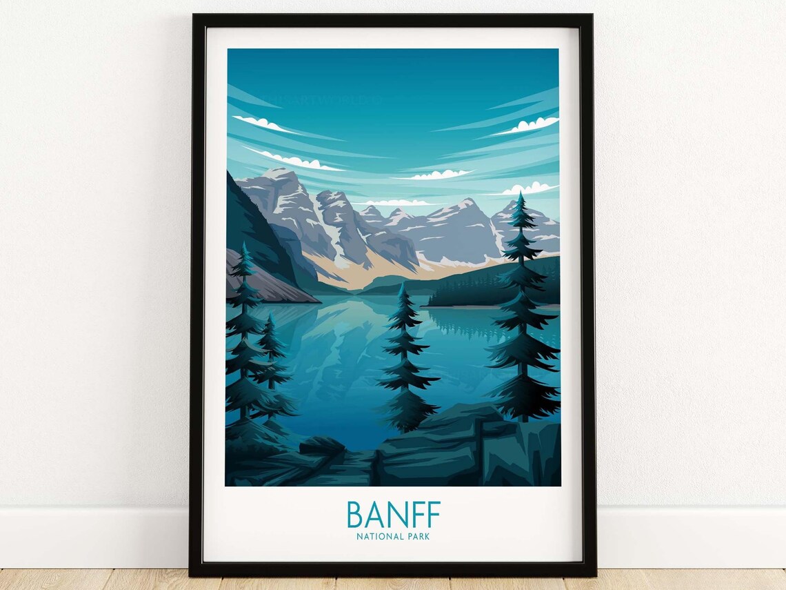 Banff National Park Mountain Lake Pine Vintage Travel Poster