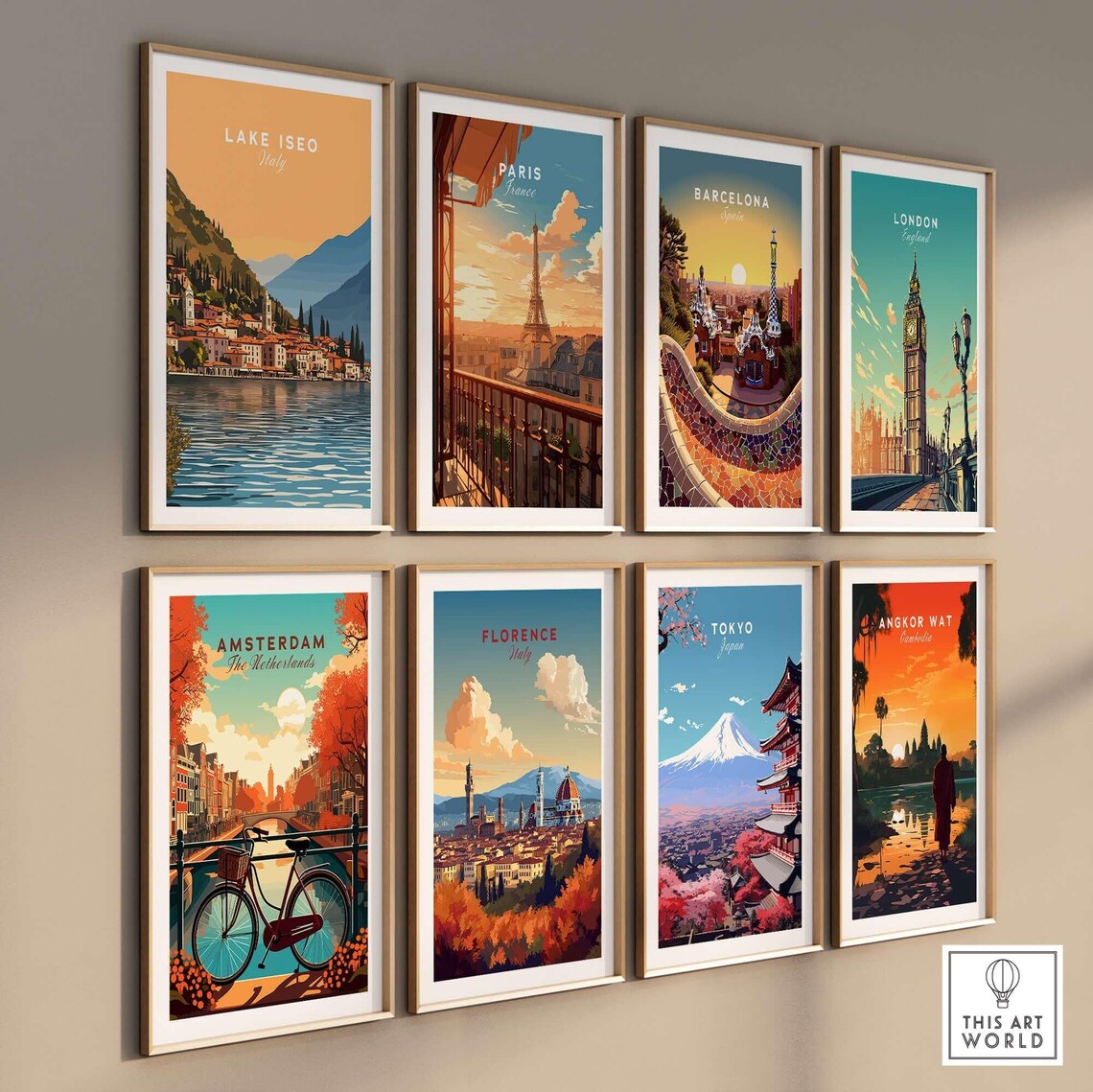 Lake Iseo Italy Minimalist Orange Sky Lake Village Retro Travel Poster - Image 3