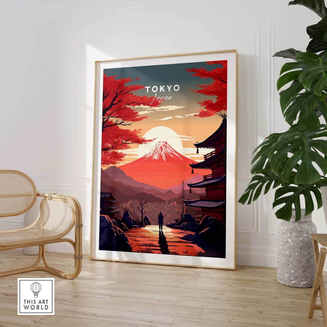 Tokyo Japan Mount Fuji Sunset Pagoda Red Autumn Trees Poster - Image 3