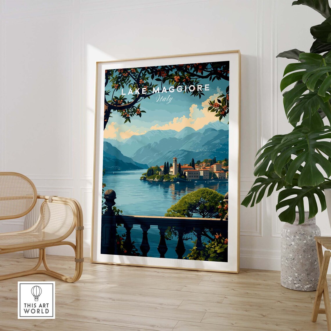 Lake Maggiore Italy Terrace Vista Lakeside Village Travel Poster - Image 3