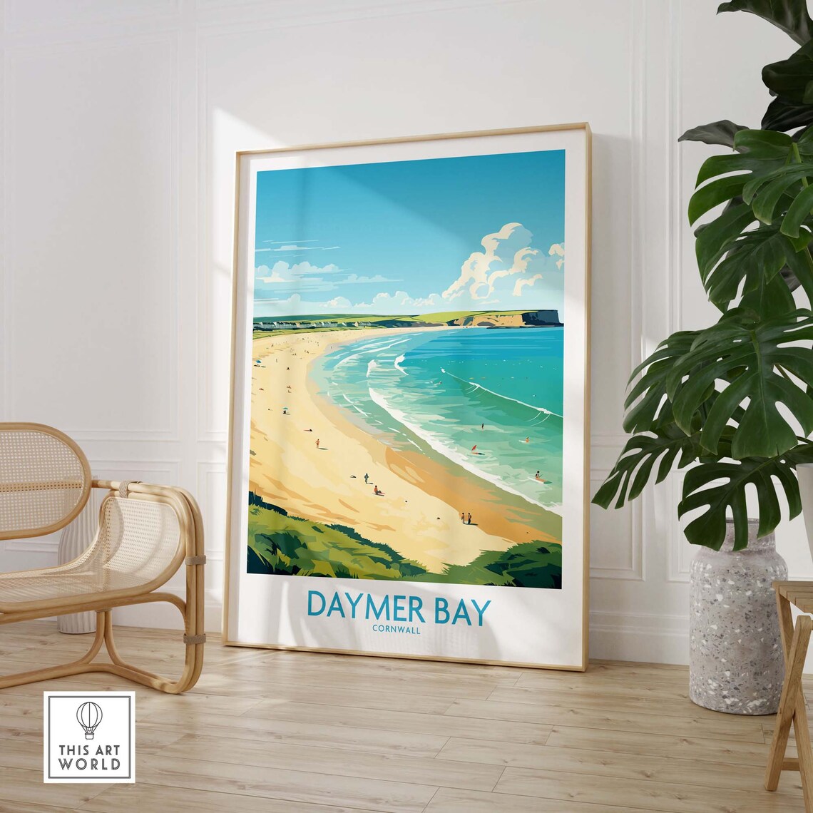 Cornwall Daymer Bay Travel Poster, Coastal Landscape - Image 3