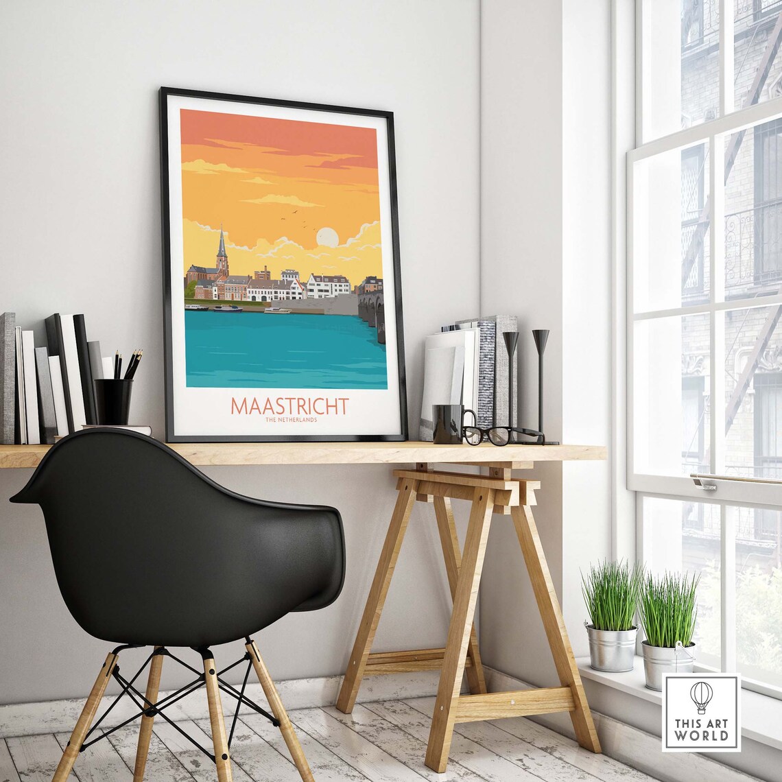 Maastricht Netherlands Riverfront Sunset Vintage Travel Poster Art - Image 4