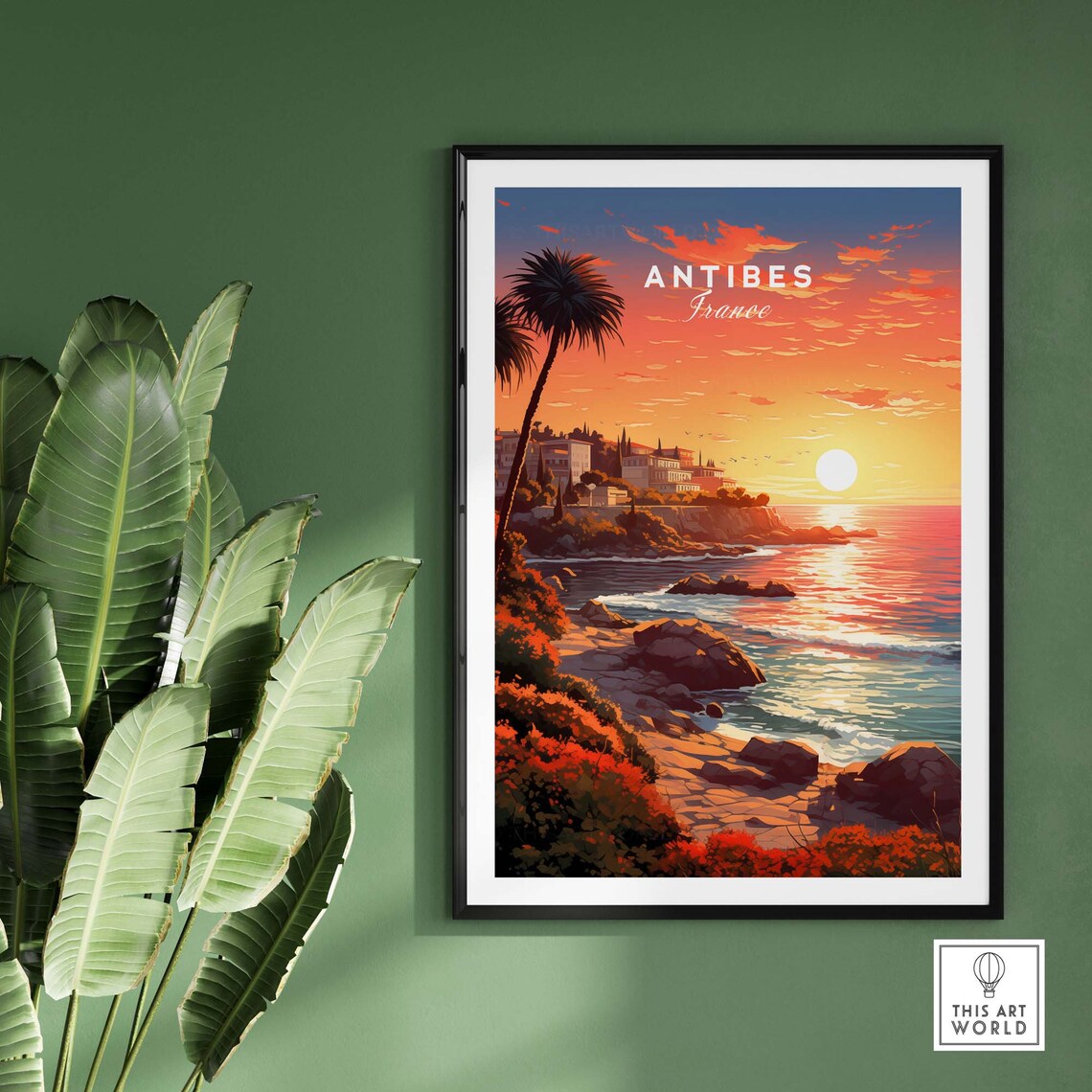 Antibes France Mediterranean Sunset Rocky Coastline Travel Poster - Image 2
