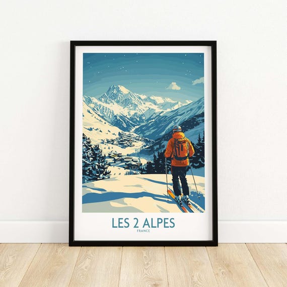 Les 2 Alpes Poster France Travel Print Artwork Wall Hanging Home Decoration Gallery Art Birthday Present Ski Gift Office Decor
