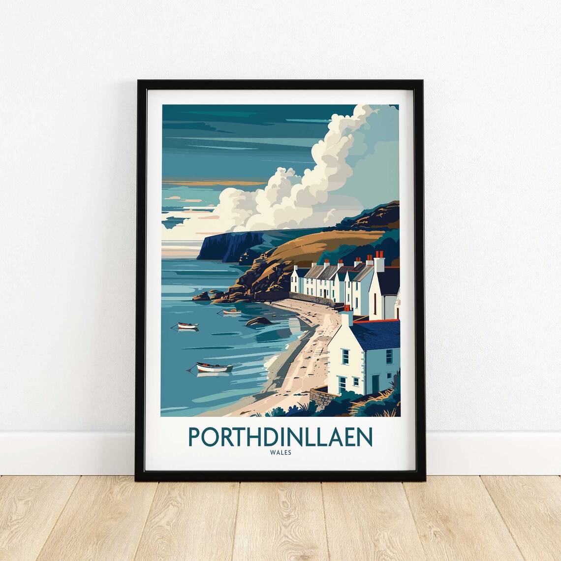 Porthdinllaen Wales Coastal Village Beach Boats Travel Poster