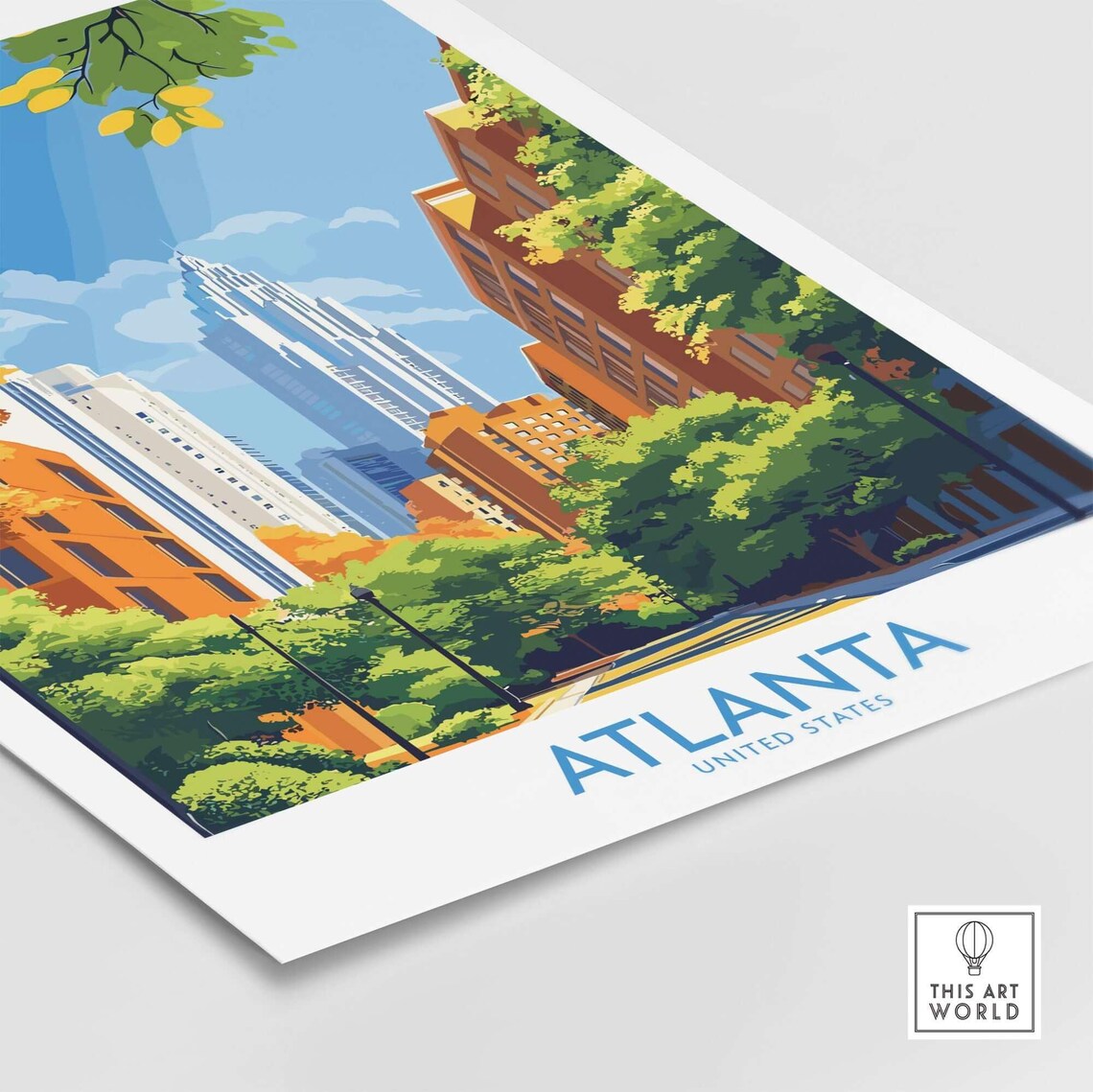 Atlanta United States City Street Skyline Green Summer Travel Poster - Image 4