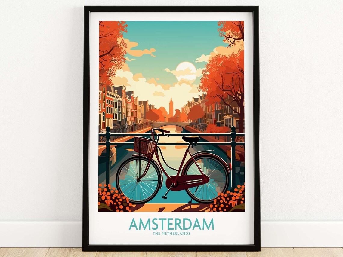 Amsterdam Travel Poster, Europe Wall Art Print