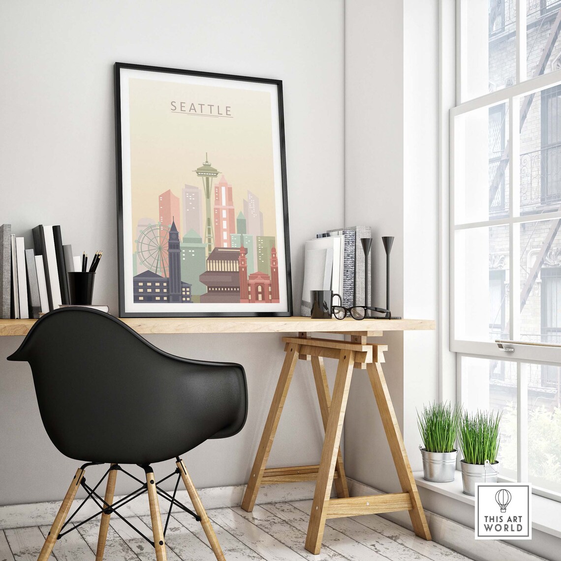 Seattle Skyline Poster, Pastel Cityscape Travel Print - Image 4