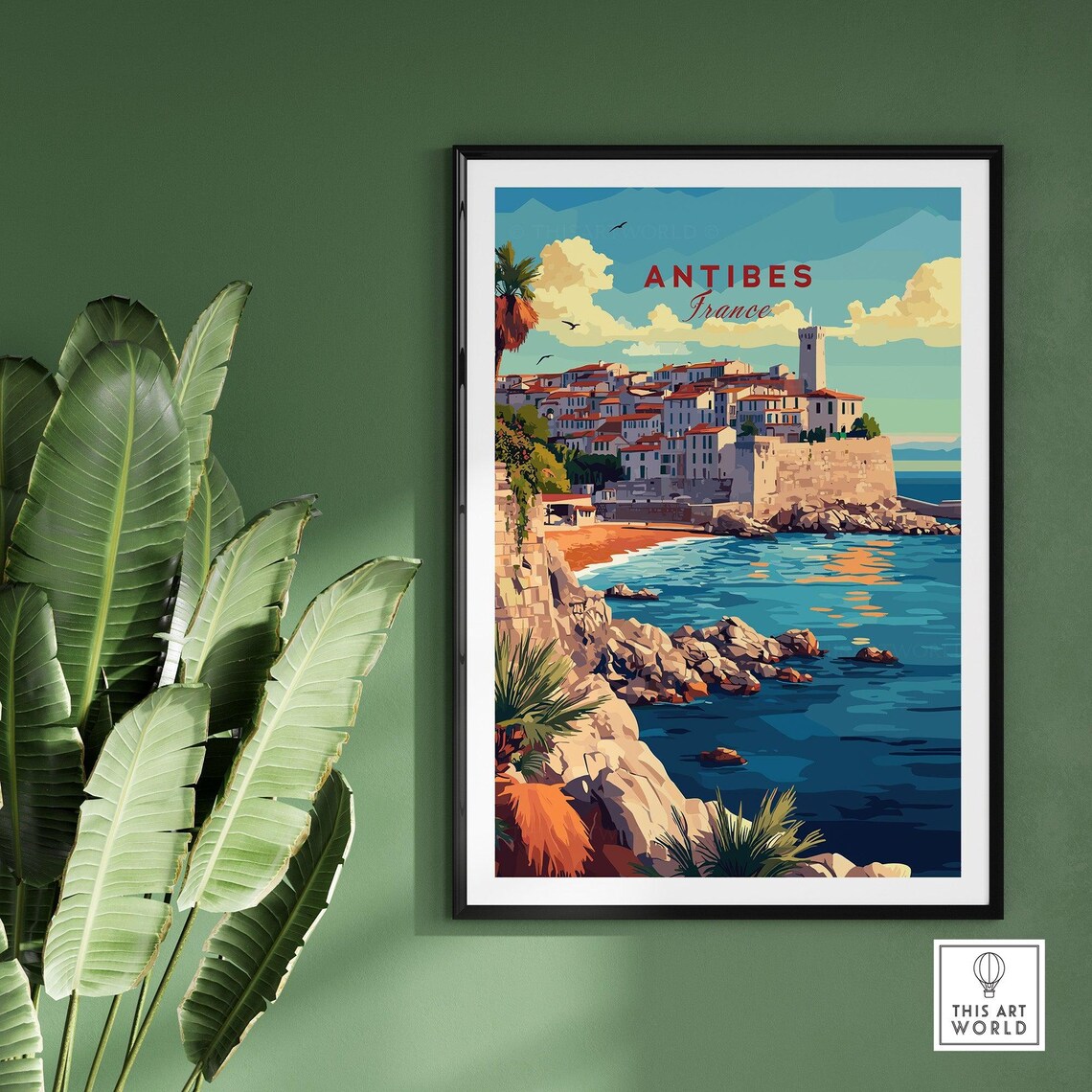 Antibes France Old Town Ramparts Rocky Cove Vintage Travel Poster - Image 2