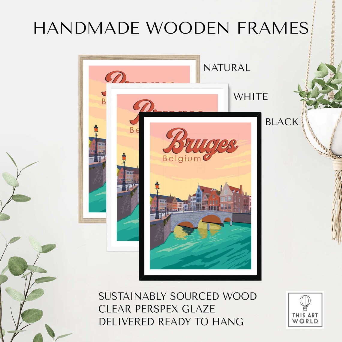 Bruges Travel Poster, Belgian Skyline Wall Art - Image 2