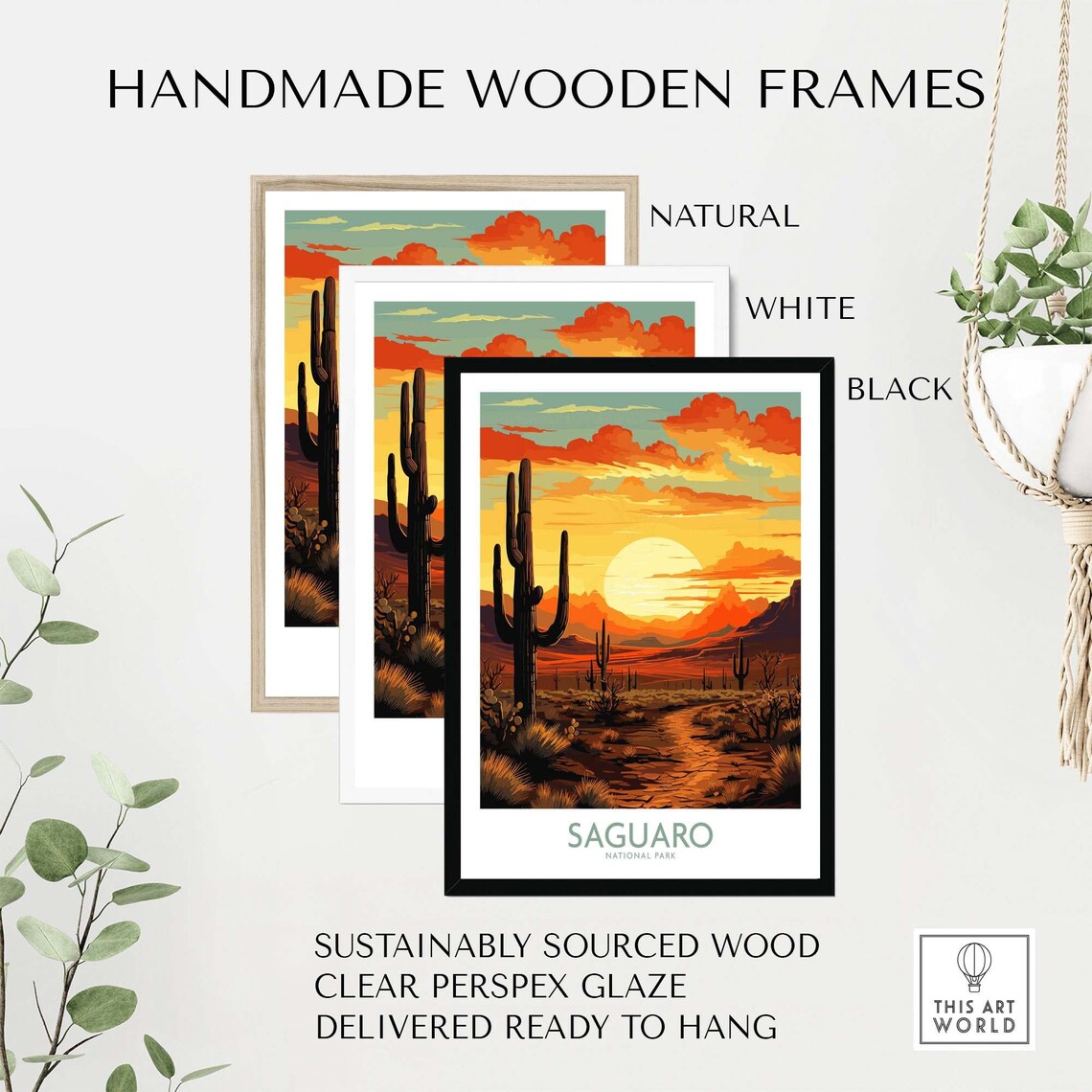 Saguaro National Park Arizona Desert Sunset Giant Cactus Art Poster - Image 4