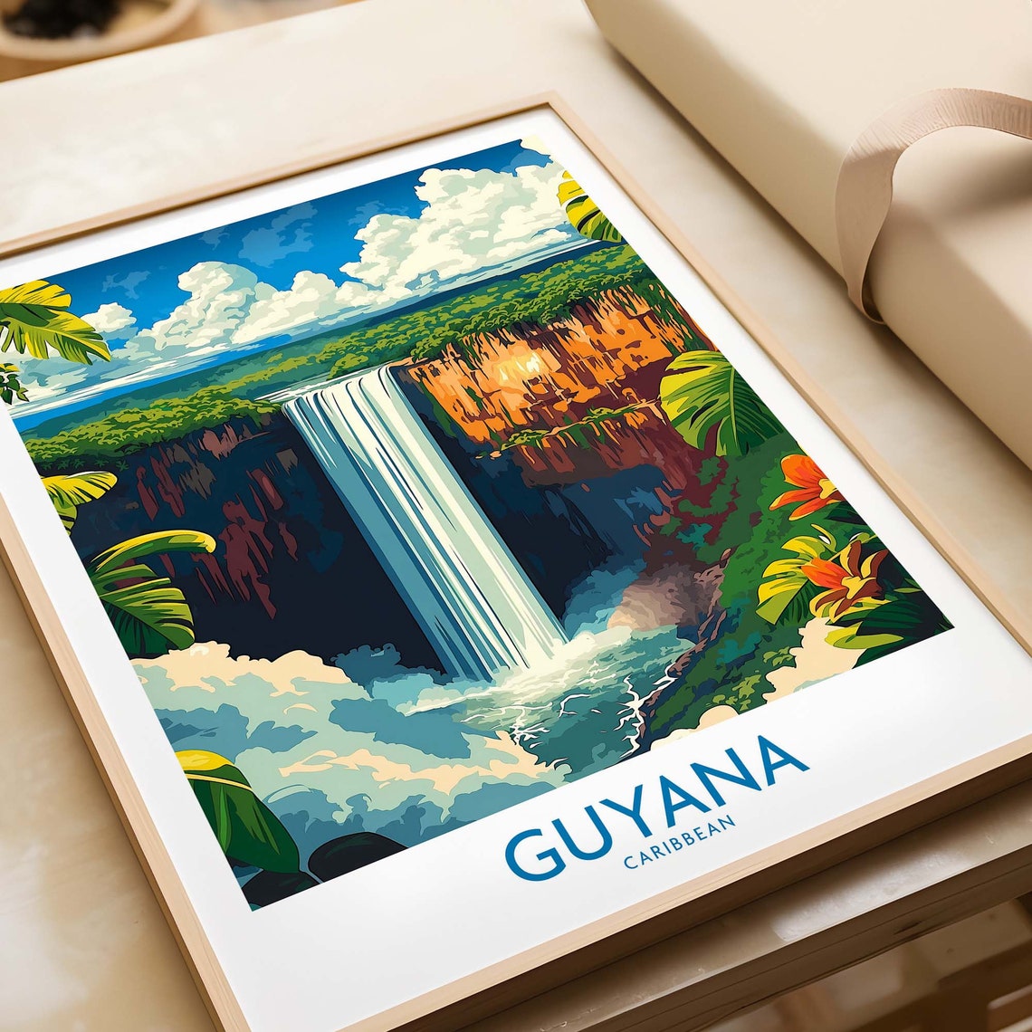 Guyana Caribbean Waterfall Cliffs Jungle Mist Tropical Poster