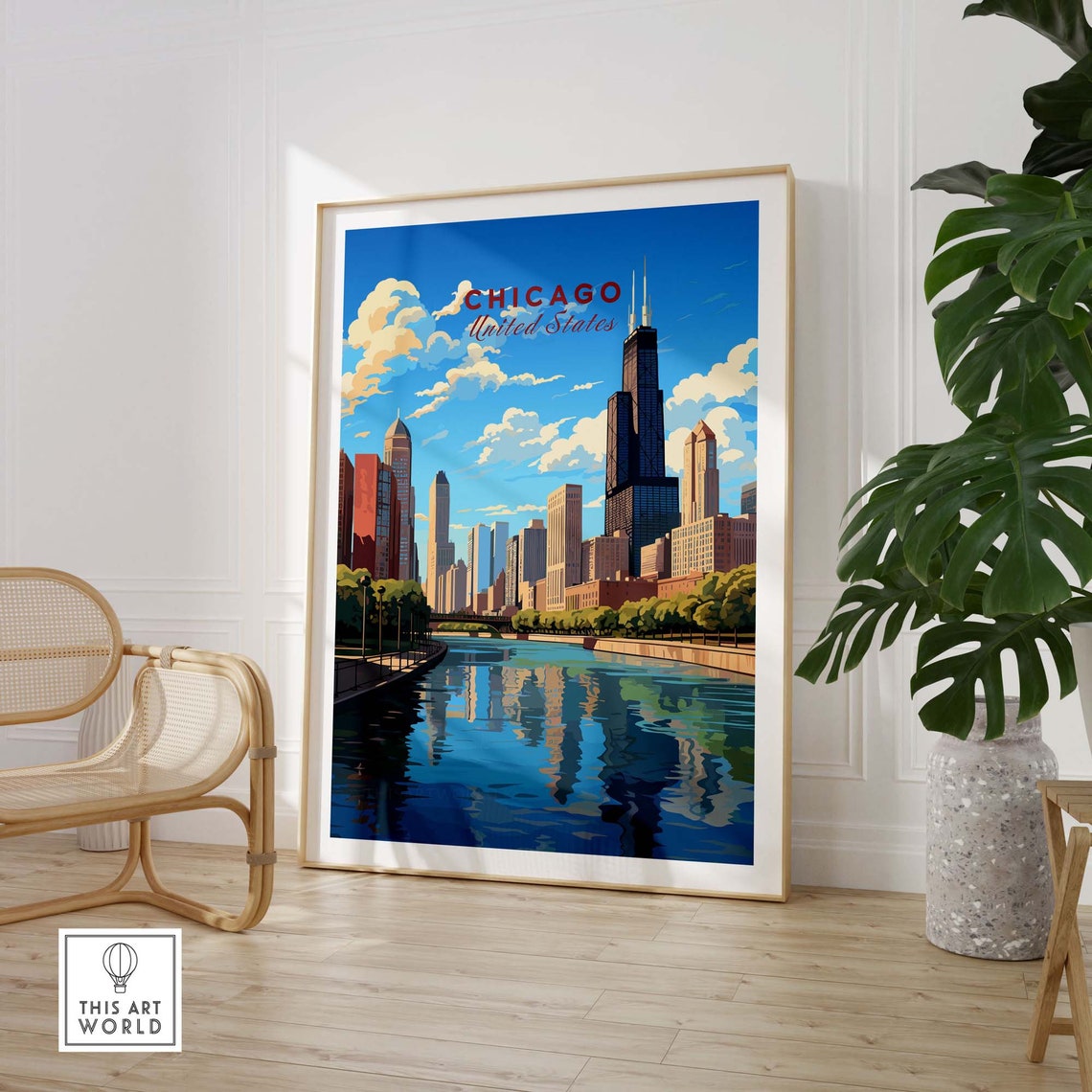 Blue Chicago United States Skyline River Willis Tower Art Poster - Image 3