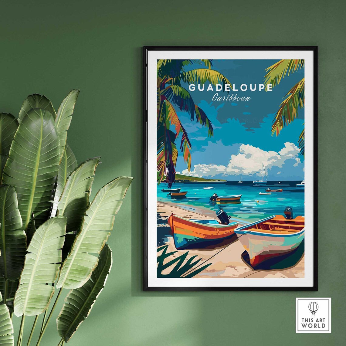 Guadeloupe Caribbean Fishing Boats Beach Vintage Travel Poster - Image 2