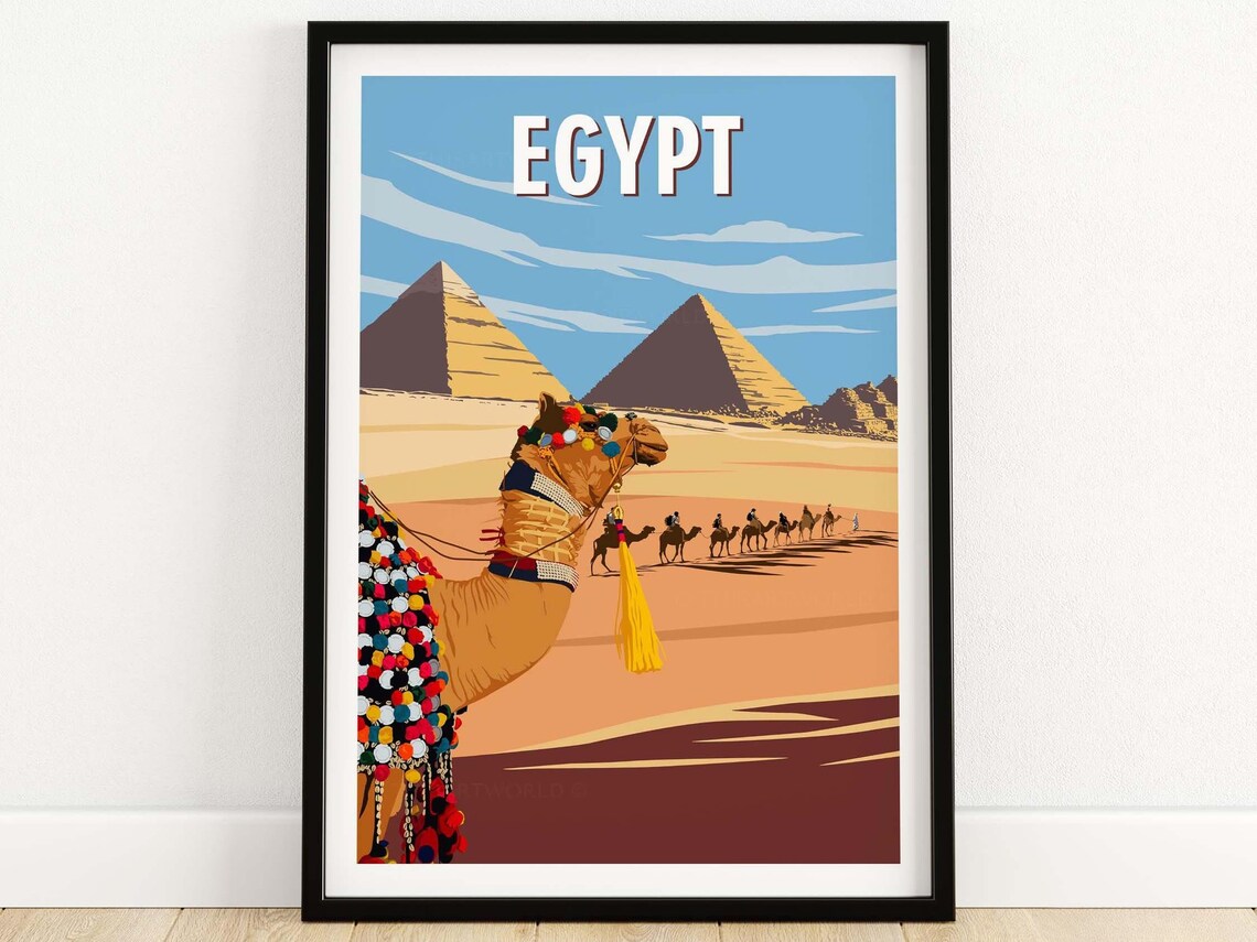 Egypt Pyramids of Giza Travel Poster, World Art