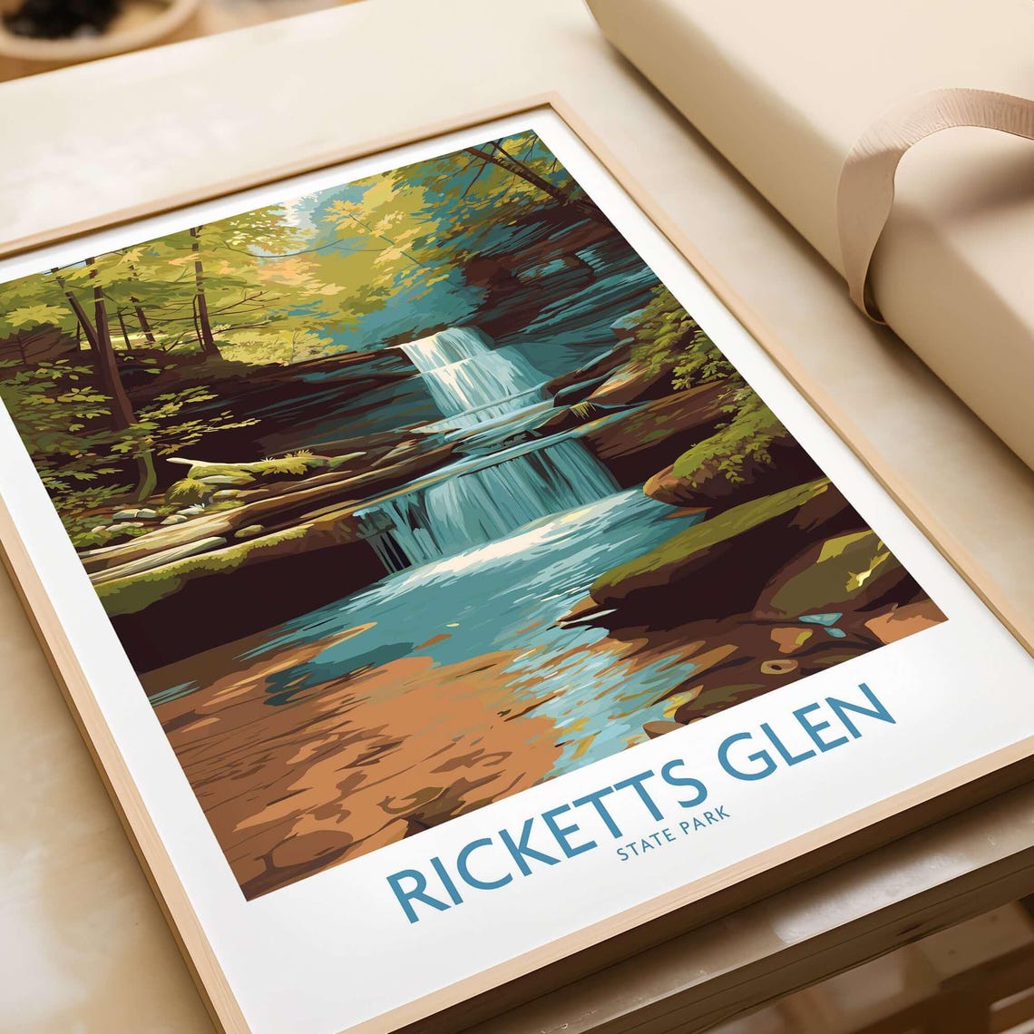 Ricketts Glen State Park Waterfall Minimalist Retro Travel Poster
