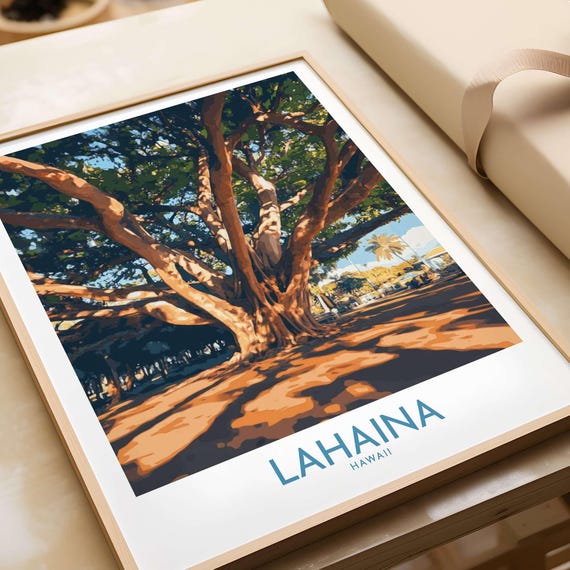Tropical Lahaina Travel Poster, Banyan Tree Maui