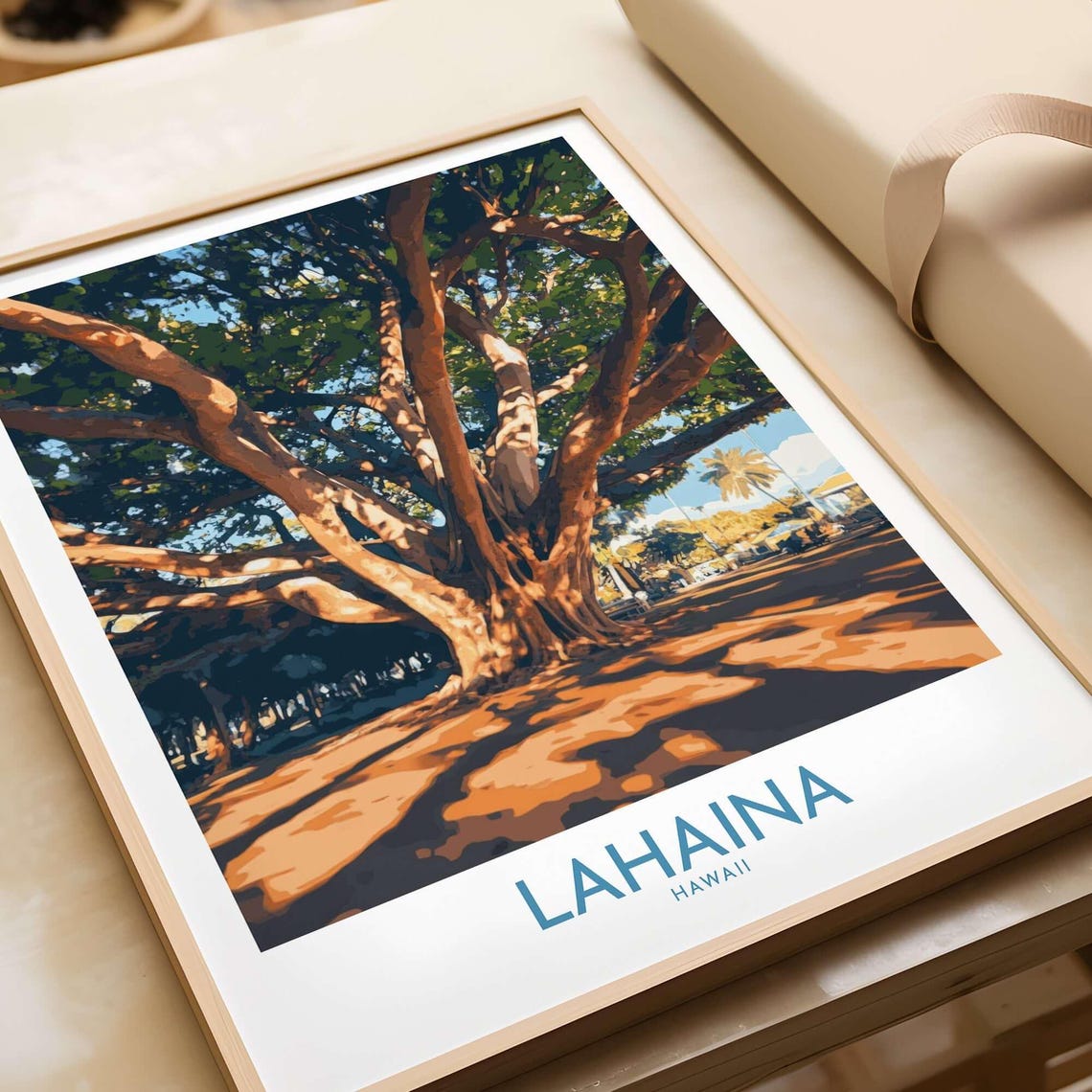 Tropical Lahaina Travel Poster, Banyan Tree Maui