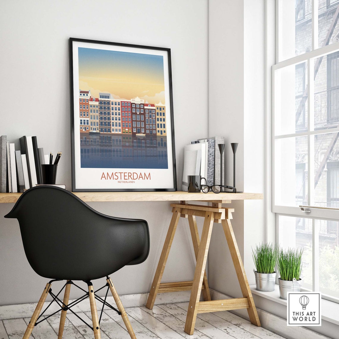 Amsterdam Netherlands Canal Houses Sunset Reflection Art Poster - Image 4