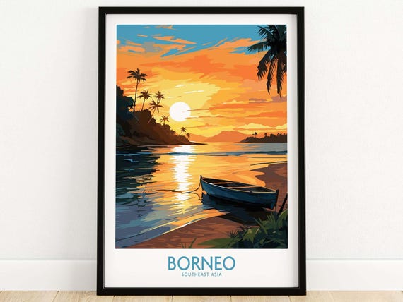 Borneo Travel Poster Print Home Dcor Gift Illustration Artwork Wall Hanging Framed Unframed