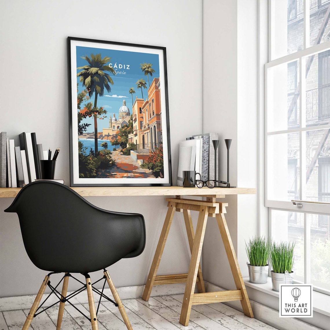 Cadiz Spain Palm Lined Cathedral Seaside Promenade Travel Poster - Image 4