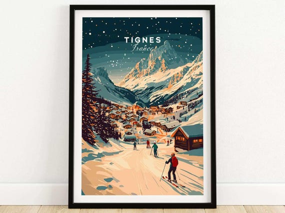 Ski Wall Art Tignes Ski Lodge Print Home Decor Ski Room Art Family Gift France Gift Art Lovers Ski Art Tignes Poster Winter Sports Art
