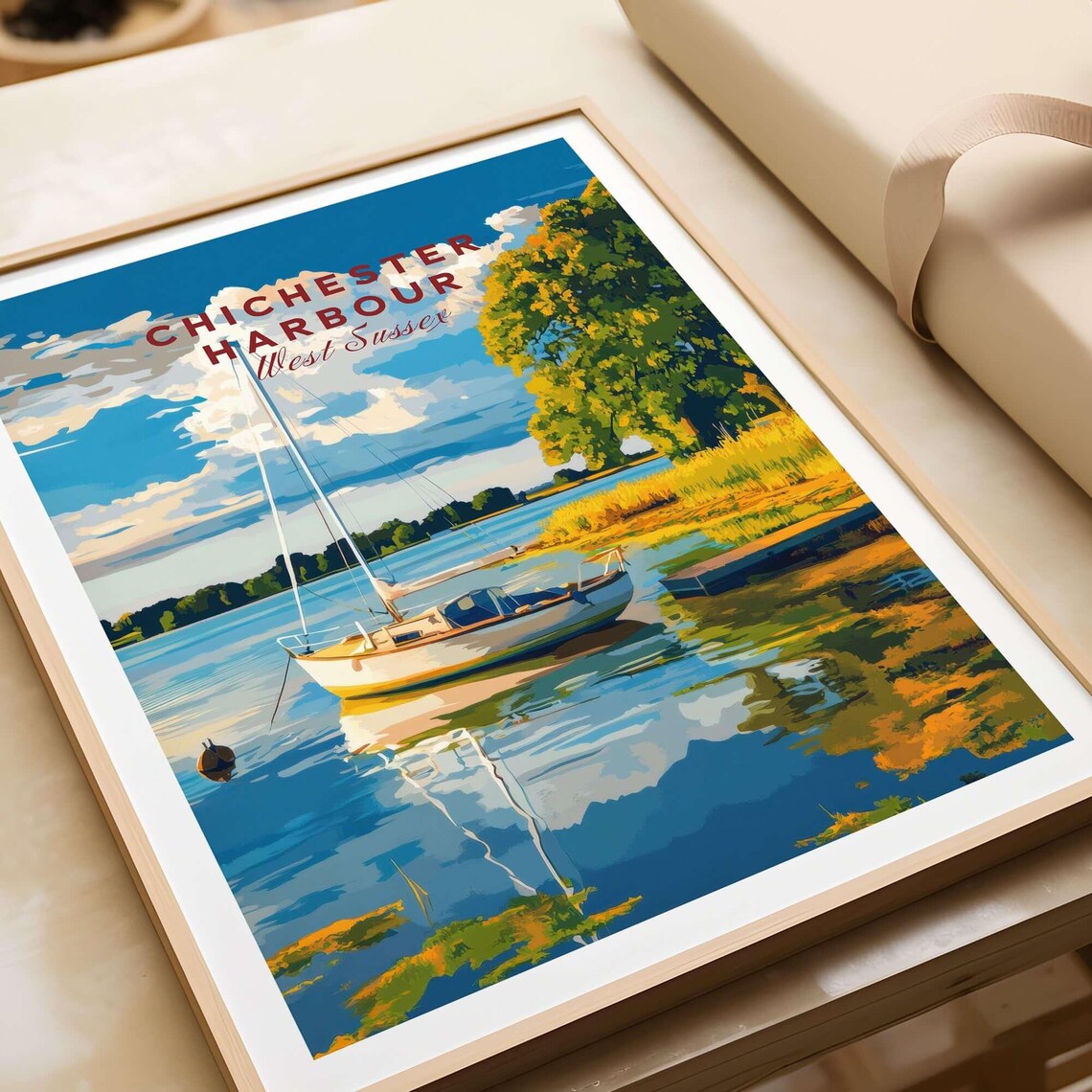 Chichester Harbour West Sussex Sailboat Vintage Travel Art Poster - Image 3