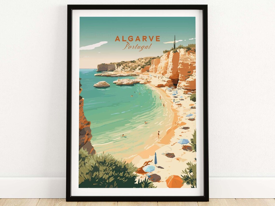 Algarve Beach Travel Poster, Coastal Europe Art