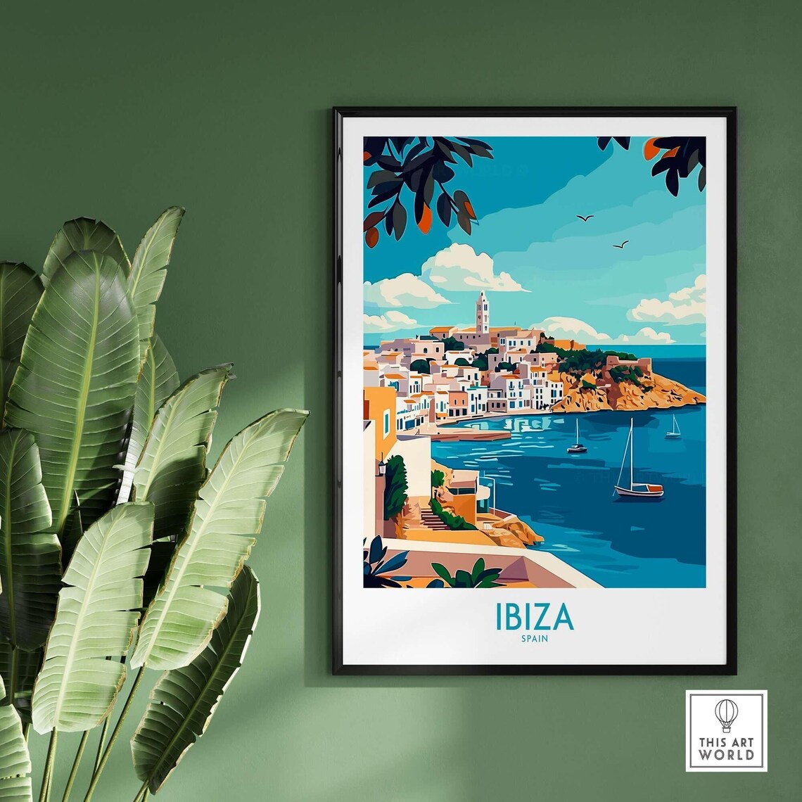 Ibiza Spain Old Town Harbor Aerial Sailboats View Travel Poster - Image 2