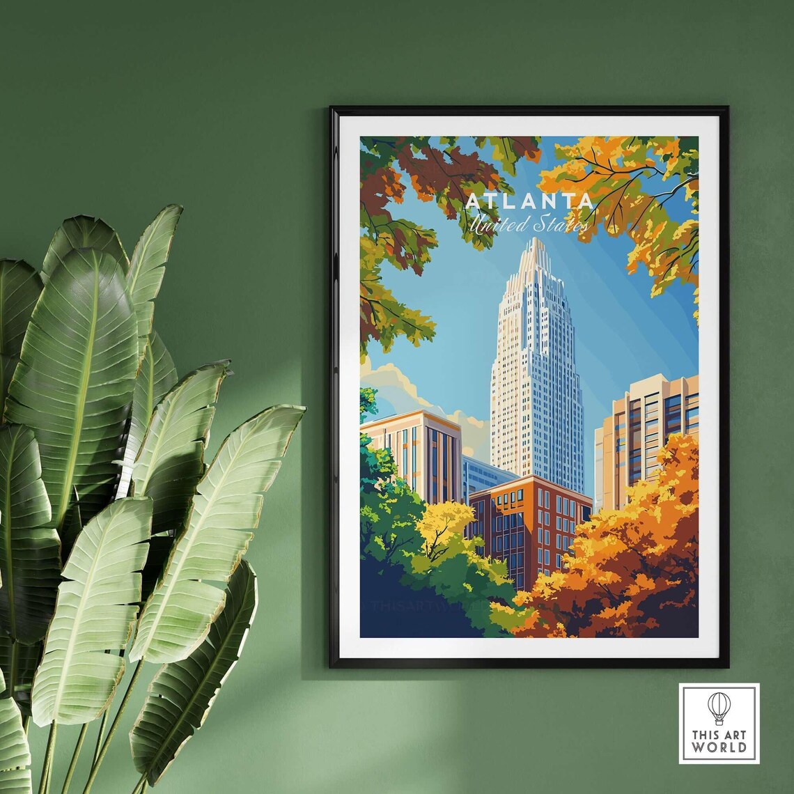 Atlanta United States Bank of America Plaza Autumn Foliage Travel Poster - Image 2