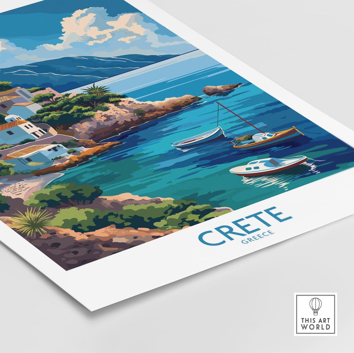 Crete Greece Village Harbor Fishing Boats Turquoise Water Poster - Image 4