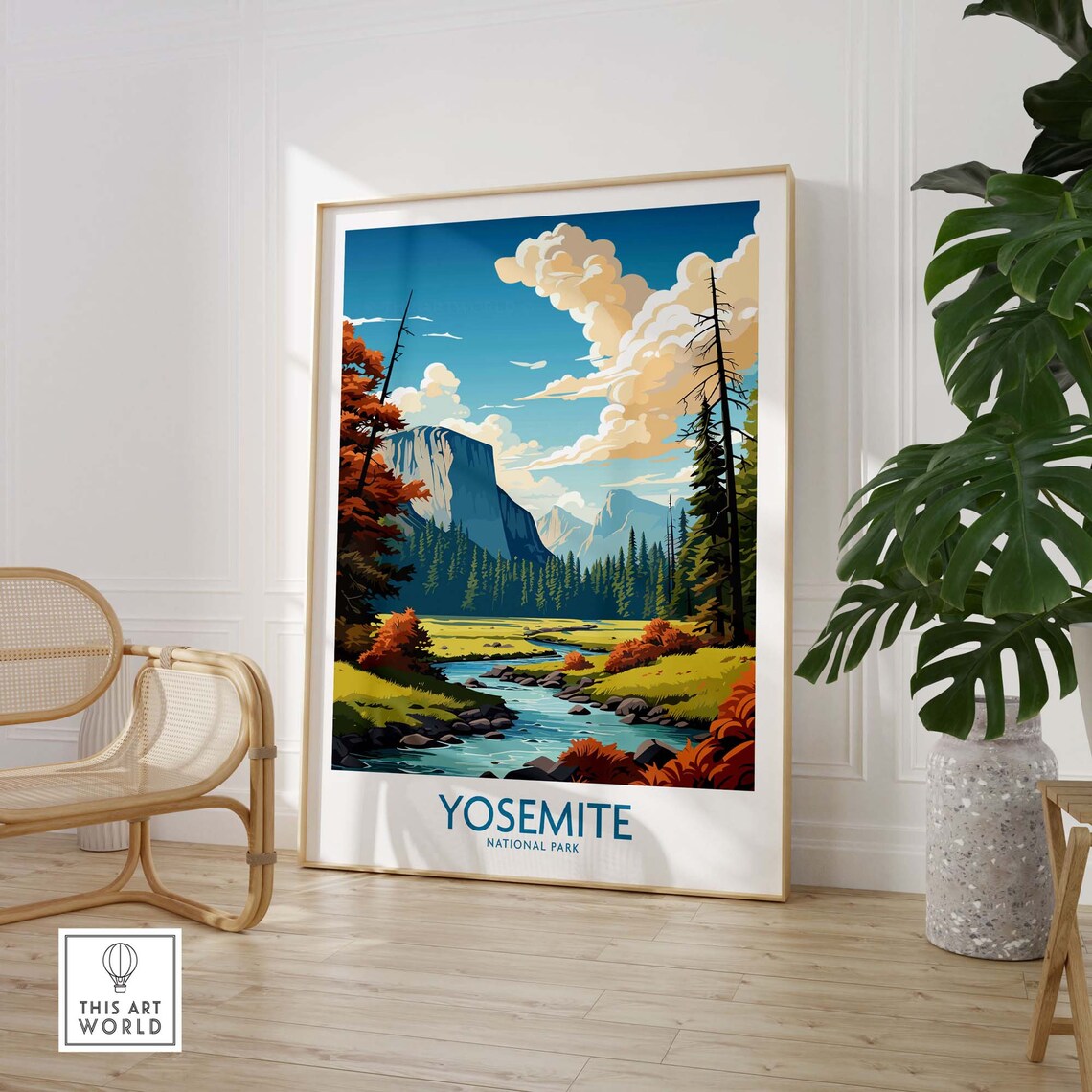 Yosemite National Park Granite Valley Winding Creek Autumn Scene Poster - Image 3