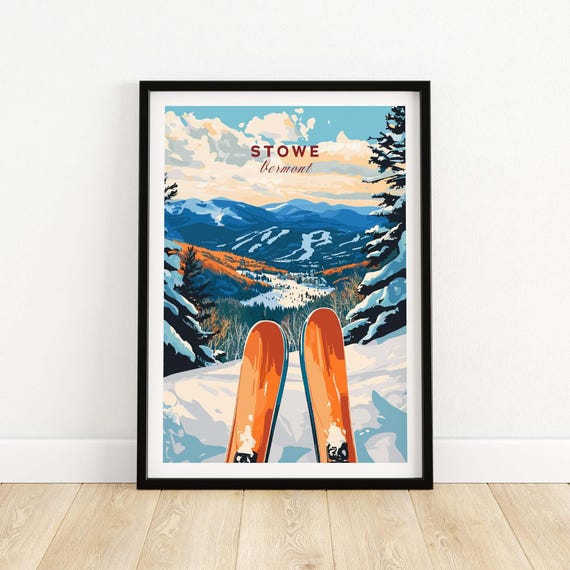 Stowe Vermont Ski Poster, Ski Lodge Decor