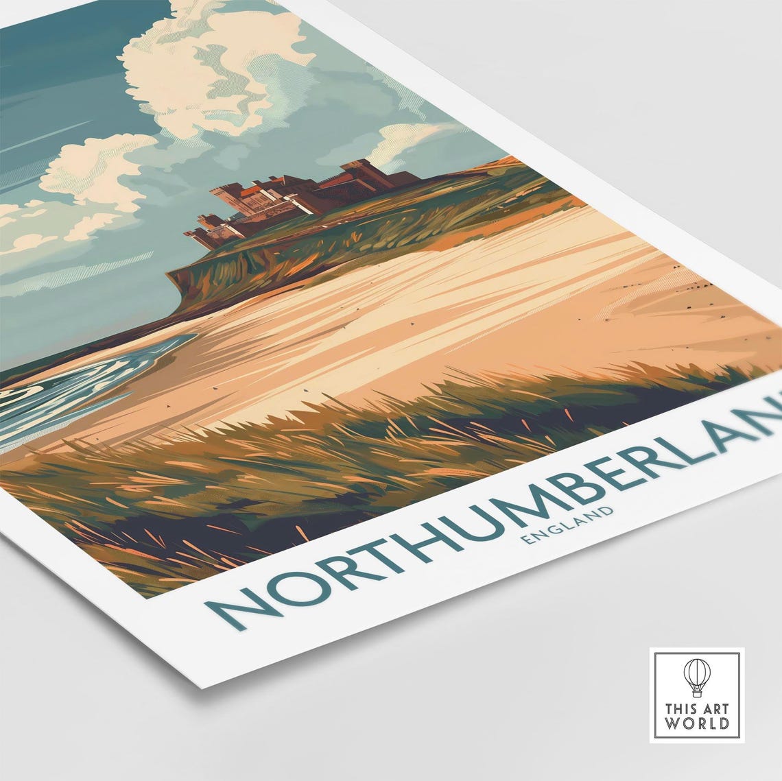 Northumberland England Cliff Castle Beach Golden Sands Poster - Image 4