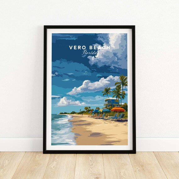 Vero Beach Florida Umbrellas and Lifeguard Tower Beach Poster