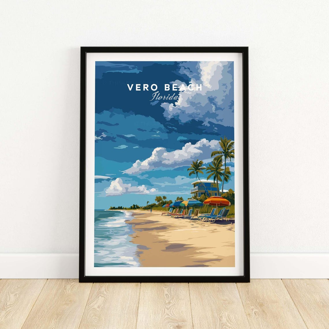 Vero Beach Florida Umbrellas and Lifeguard Tower Beach Poster