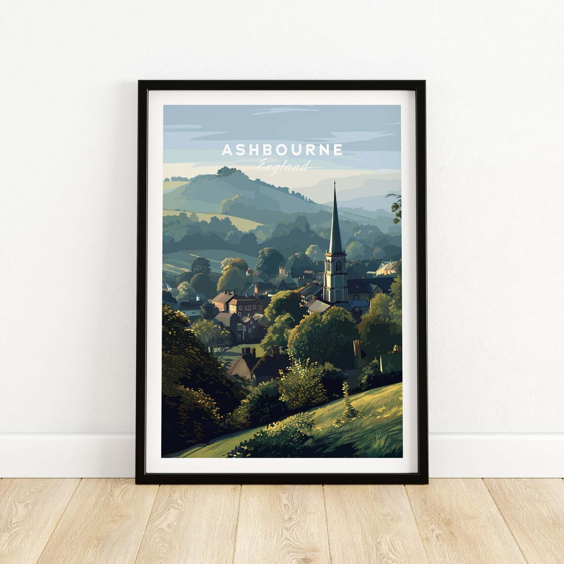 Ashbourne England Village Church Spire In Rolling Green Hills Poster