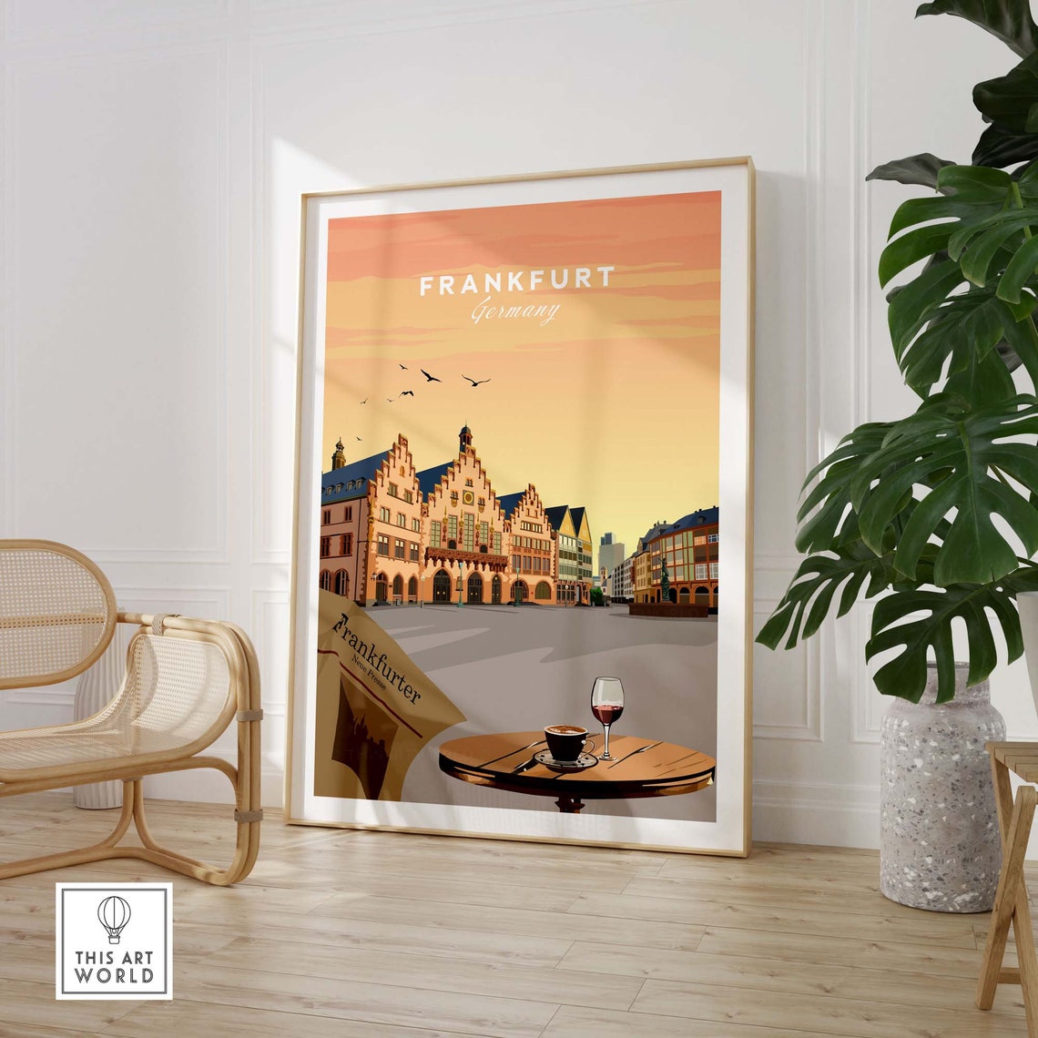 Frankfurt Germany Old Town Square Cafe Vintage Travel Poster - Image 2