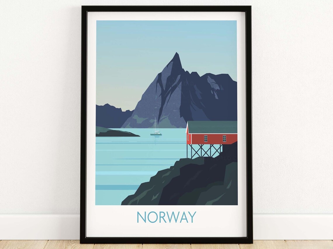Norway Travel Poster, Scandinavia Fjord Wall Art