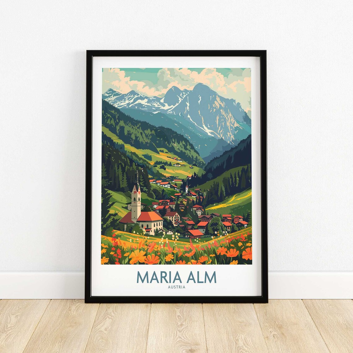 Maria Alm Austria Snowy Peaks Alpine Village Scenic Travel Poster
