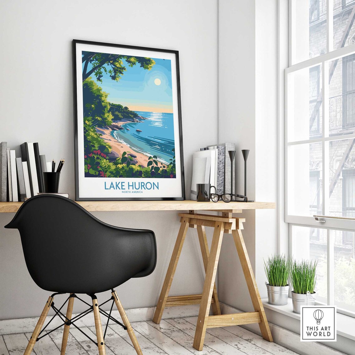 Lake Huron North America Lush Shoreline Beach Morning Travel Poster - Image 4