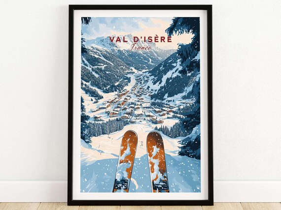Val d'Isère France Ski Tips View Over Snowy Village Travel Poster