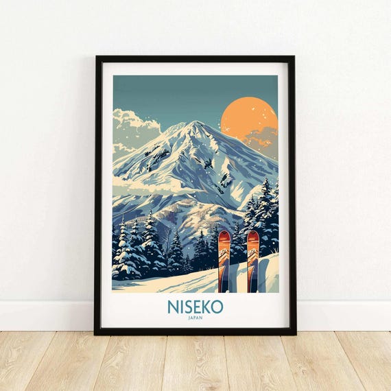 Niseko Wall Art Ski Poster Large Framed Print Japan Gift Lovers Lover Present Winter Sports