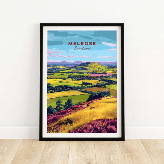 Scotland Eildon Hills Landscape Travel Print Scottish Borders Poster Wall Art Gift Lovers Illustration Nature