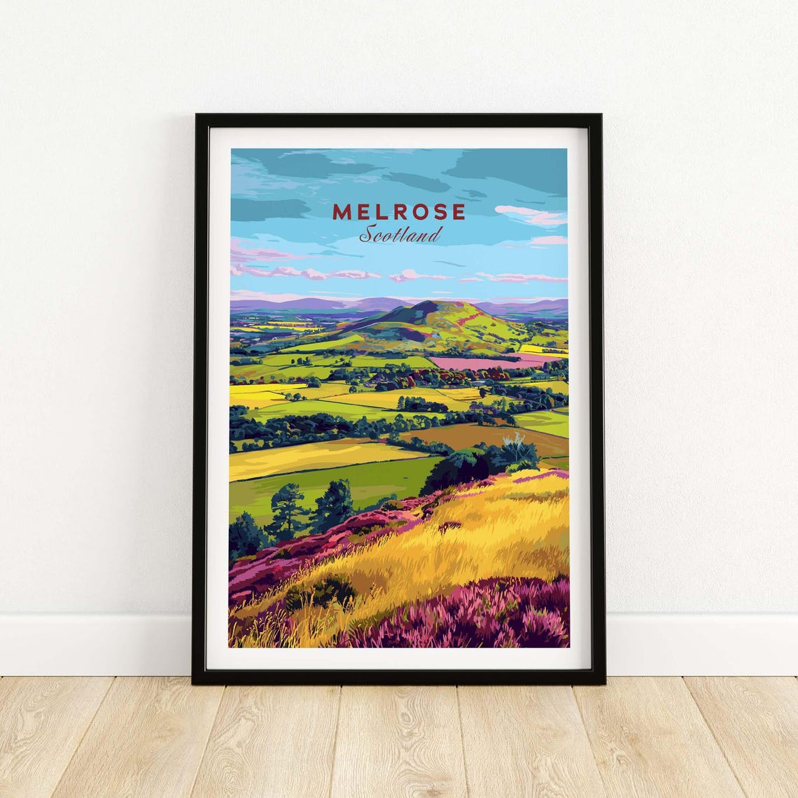 Scotland Eildon Hills Landscape Travel Print Scottish Borders Poster Wall Art Gift Lovers Illustration Nature